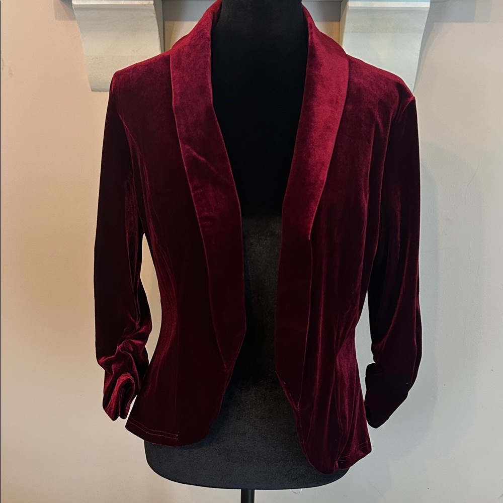 Allegra K Velvet Blazer Jacket - Wine